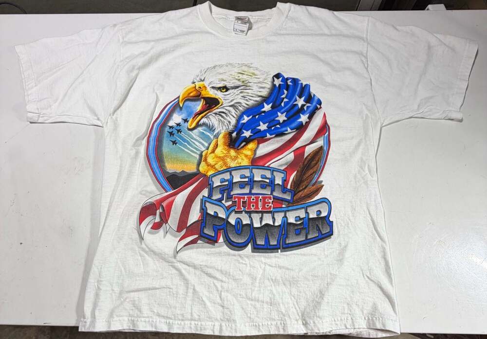 VTG Fruit of the Loom Lofteez Feel The Power American Eagle Flag Graphic XL